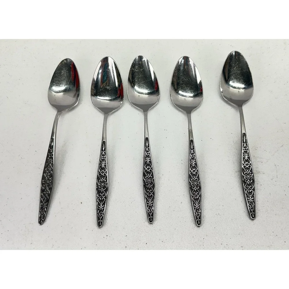 Vintage Towle TWS318 SSC Stainless Japan Oval Soup Spoons Set 5 MCM 7 1/4